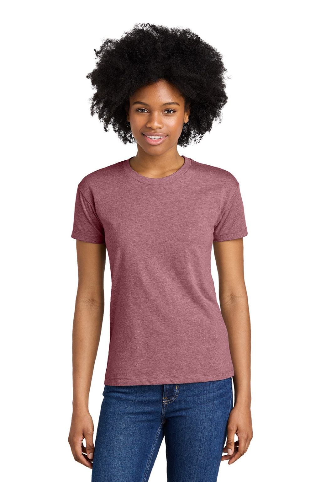 Next Level 6600 Womens Relaxed CVC Short Sleeve Crewneck T-Shirt Heather Mauve Model Front