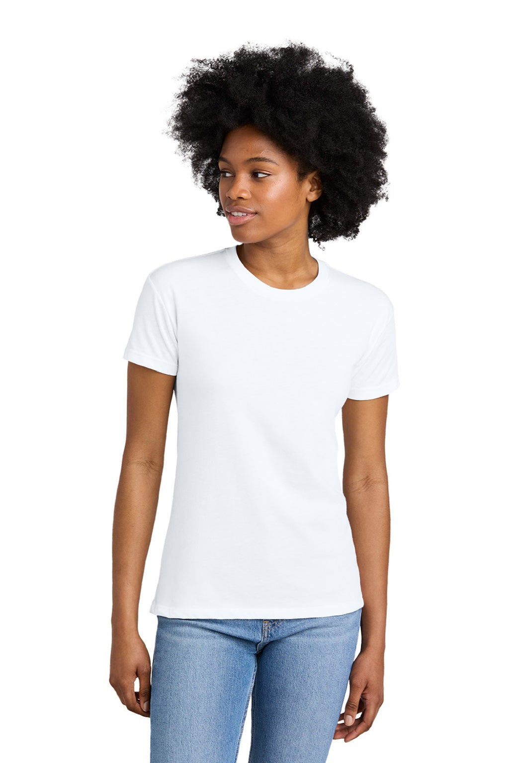 Next Level 6600 Womens Relaxed CVC Short Sleeve Crewneck T-Shirt White Model Front