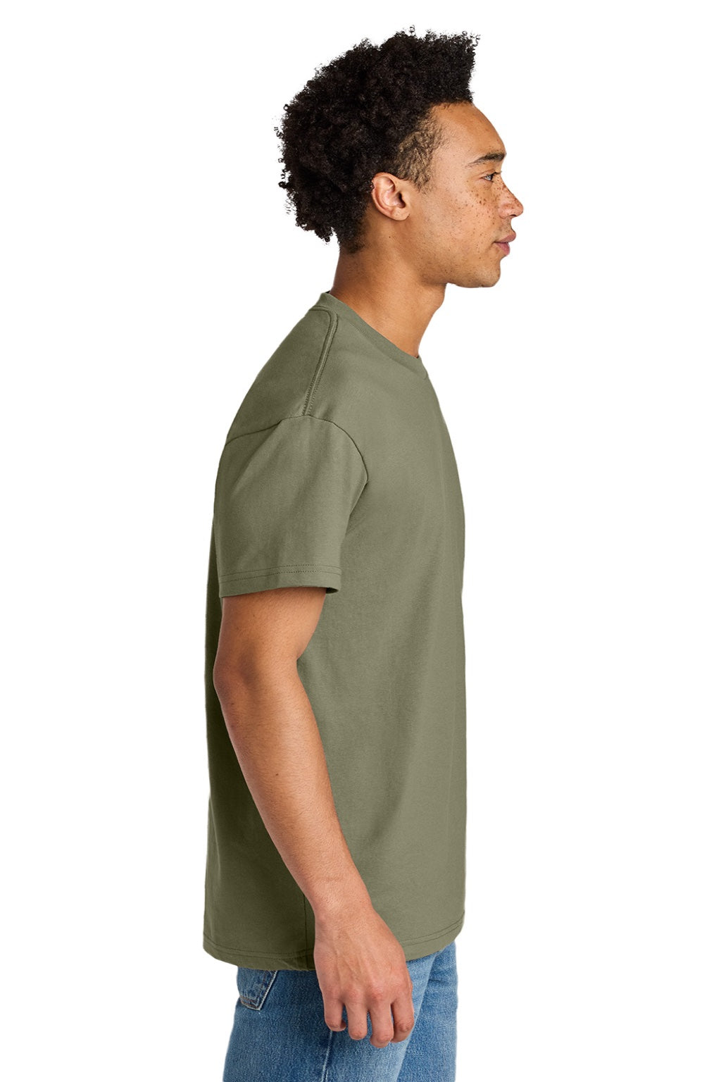Next Level NL7200 Mens Short Sleeve Crewneck T-Shirt Light Olive Green Model Side