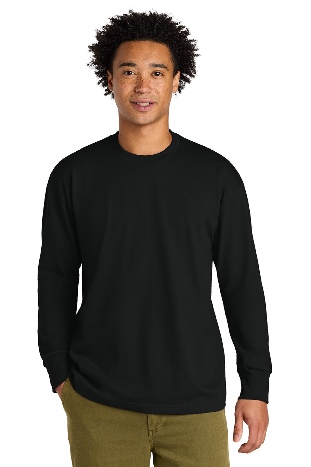 Next Level NL7211 Mens Long Sleeve Crewneck T-Shirt Black Model Front