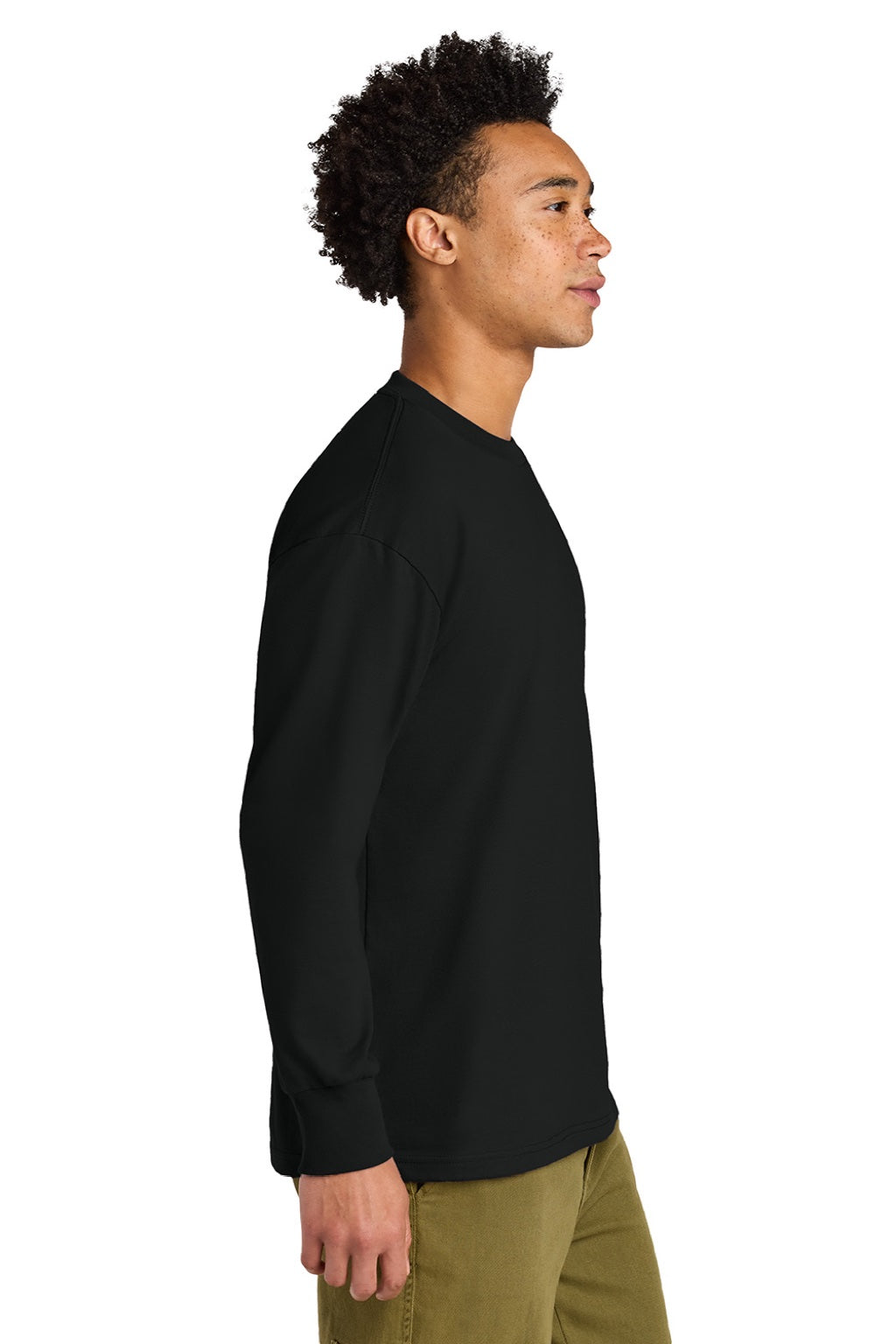 Next Level NL7211 Mens Long Sleeve Crewneck T-Shirt Black Model Side