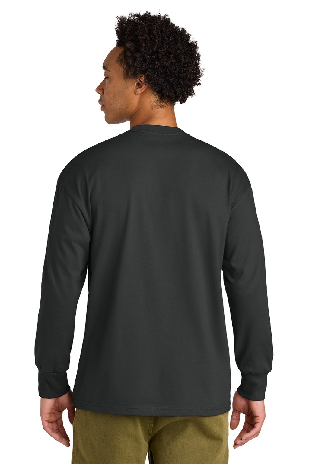 Next Level NL7211 Mens Long Sleeve Crewneck T-Shirt Graphite Black Model Back
