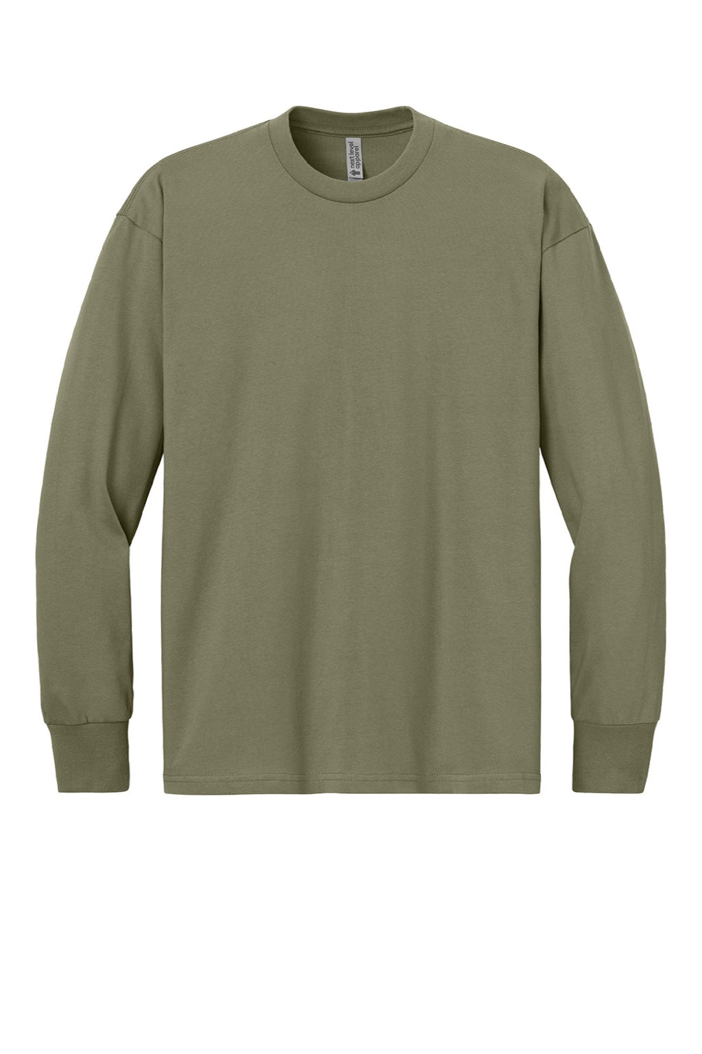Next Level NL7211 Mens Long Sleeve Crewneck T-Shirt Light Olive Green Flat Front
