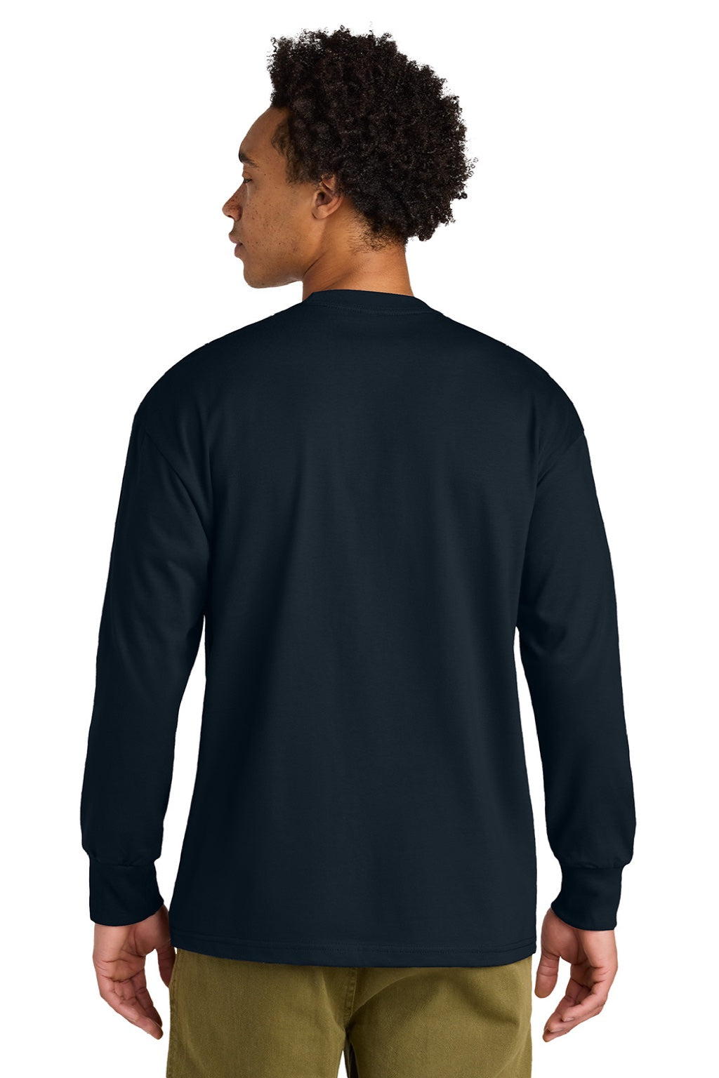 Next Level NL7211 Mens Long Sleeve Crewneck T-Shirt Midnight Navy Blue Model Back