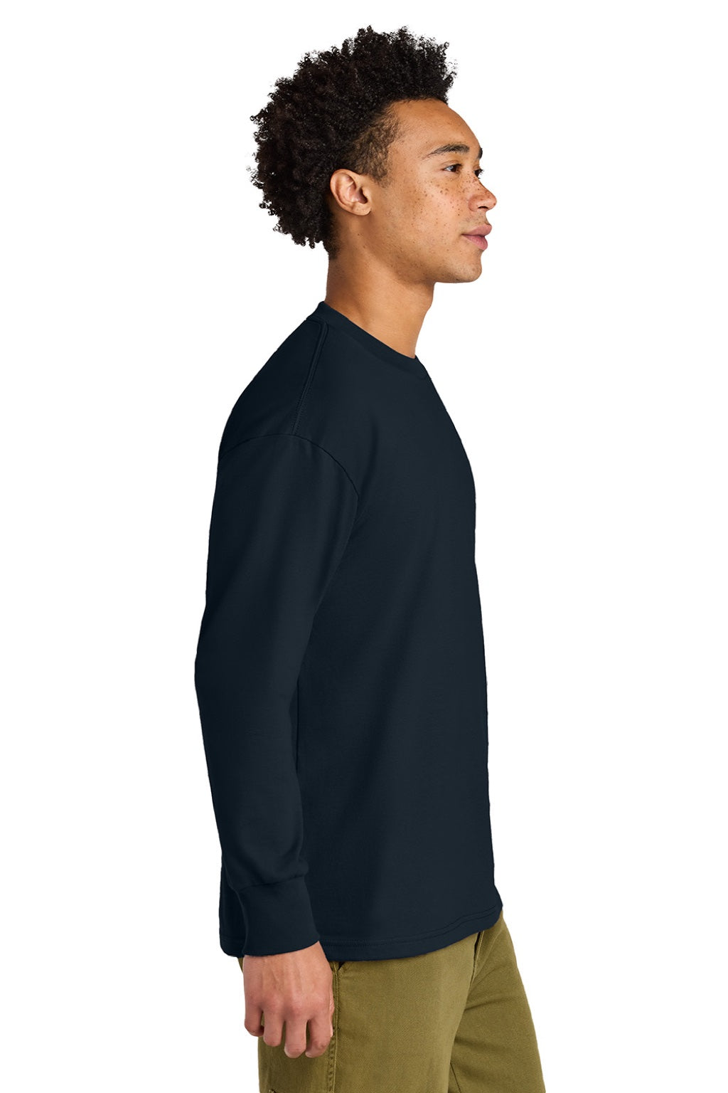 Next Level NL7211 Mens Long Sleeve Crewneck T-Shirt Midnight Navy Blue Model Side