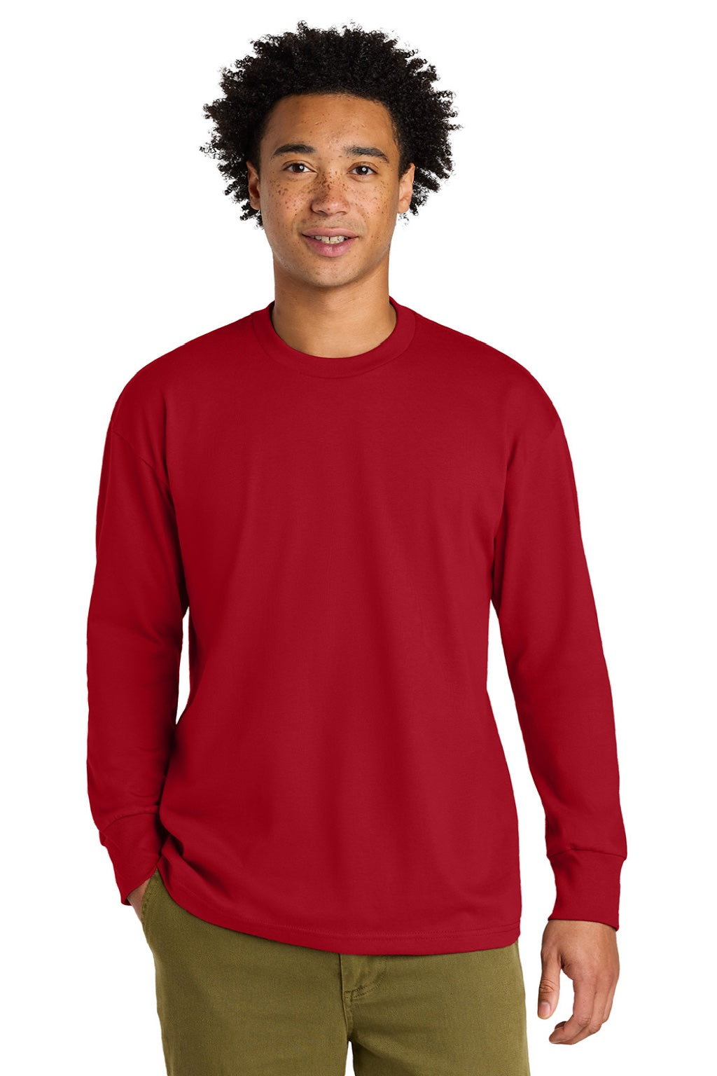 Next Level NL7211 Mens Long Sleeve Crewneck T-Shirt Red Model Front