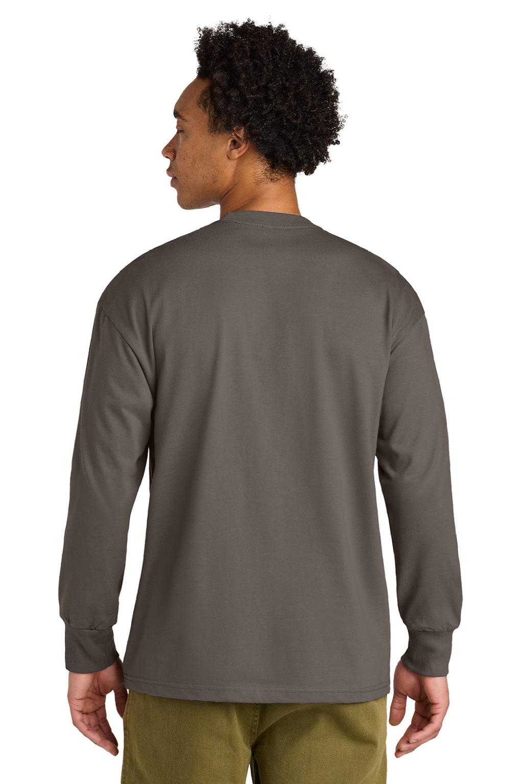 Next Level NL7211 Mens Long Sleeve Crewneck T-Shirt Shiitake Grey Model Back