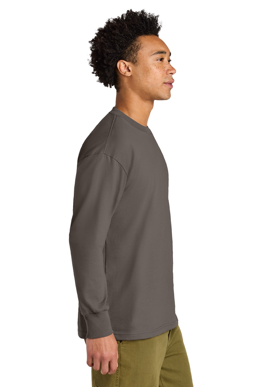 Next Level NL7211 Mens Long Sleeve Crewneck T-Shirt Shiitake Grey Model Side