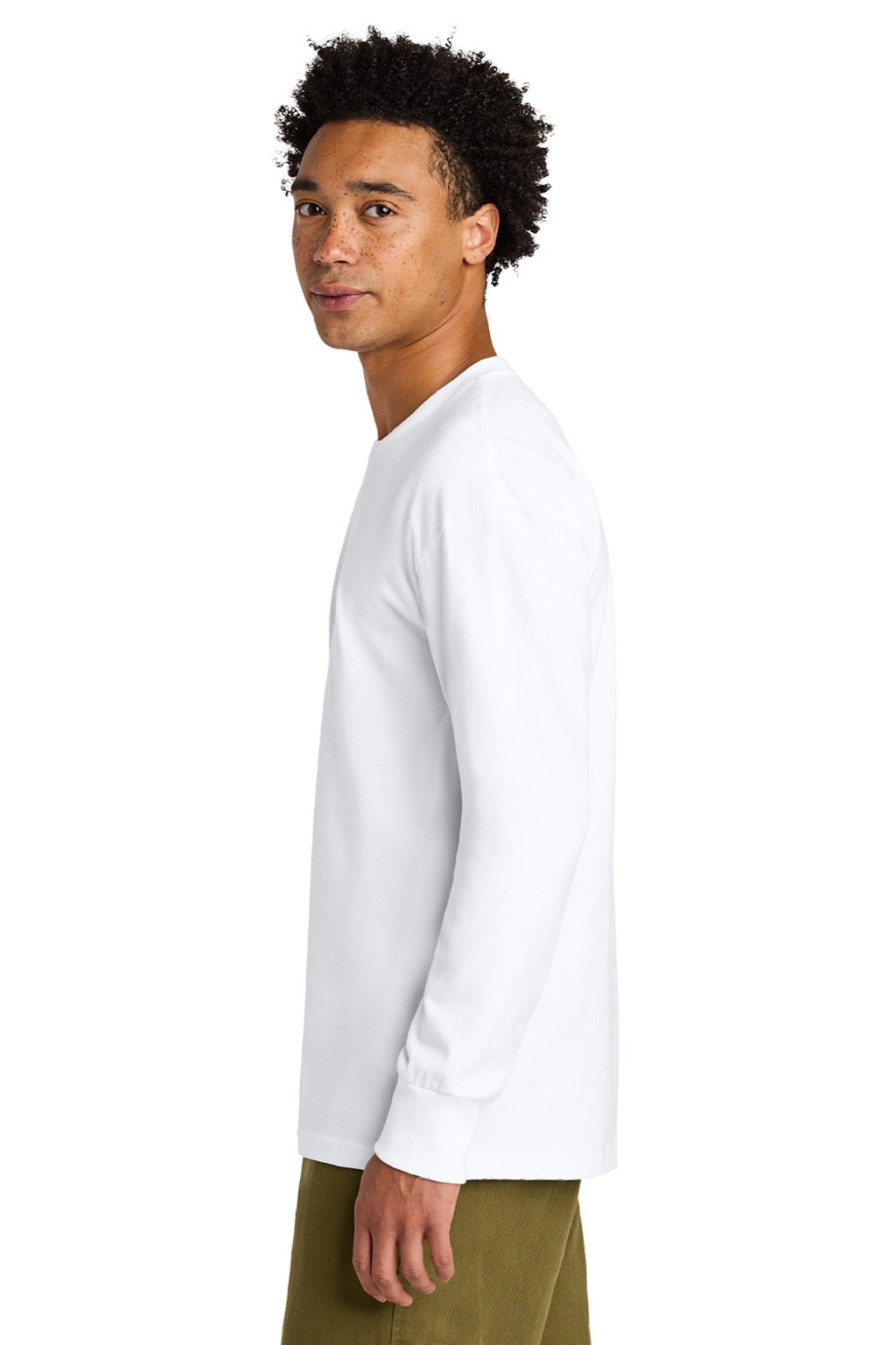 Next Level NL7211 Mens Long Sleeve Crewneck T-Shirt White Model Side