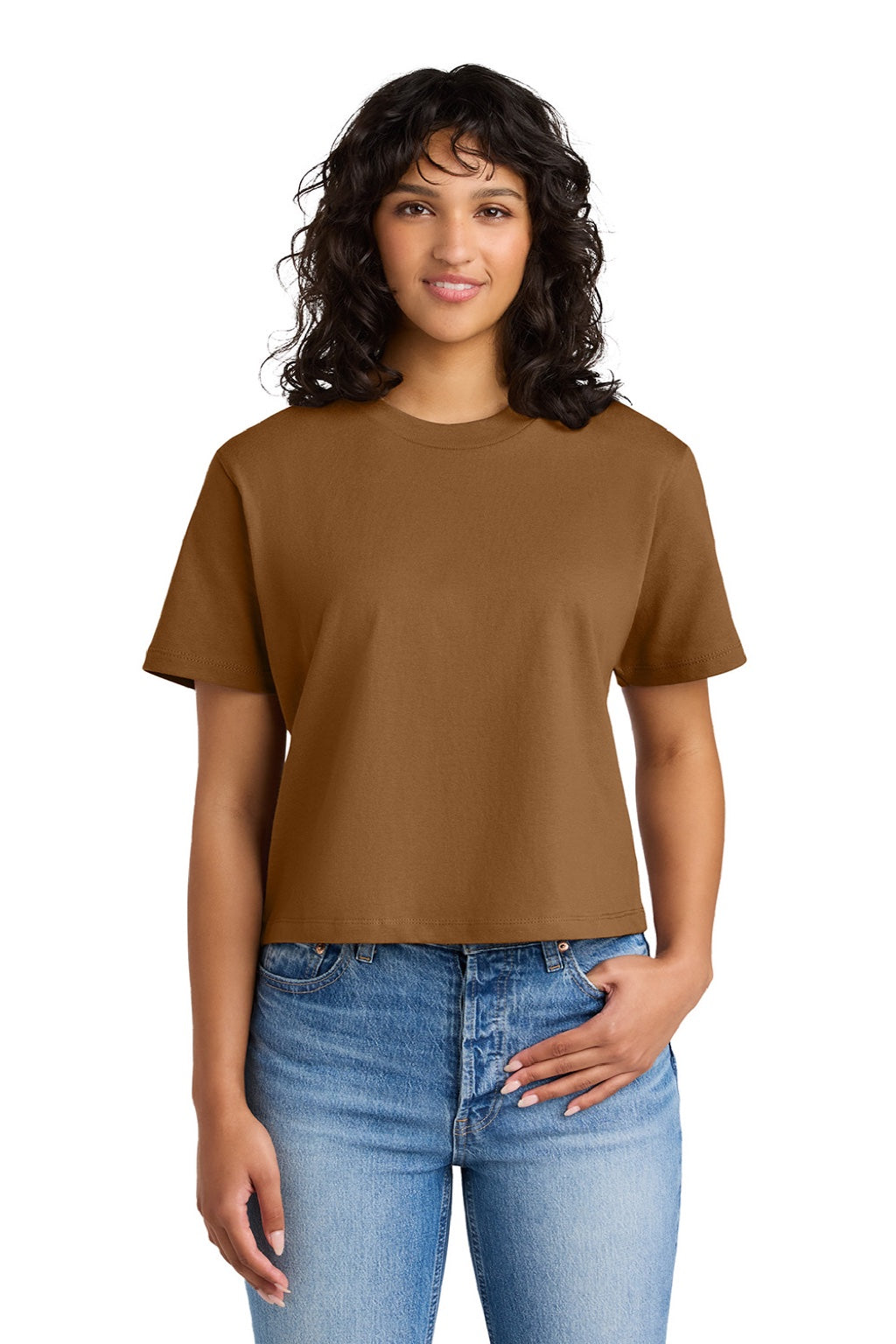 Next Level NL7610 Womens Boxy Short Sleeve Crewneck T-Shirt Clay Brown Model Front