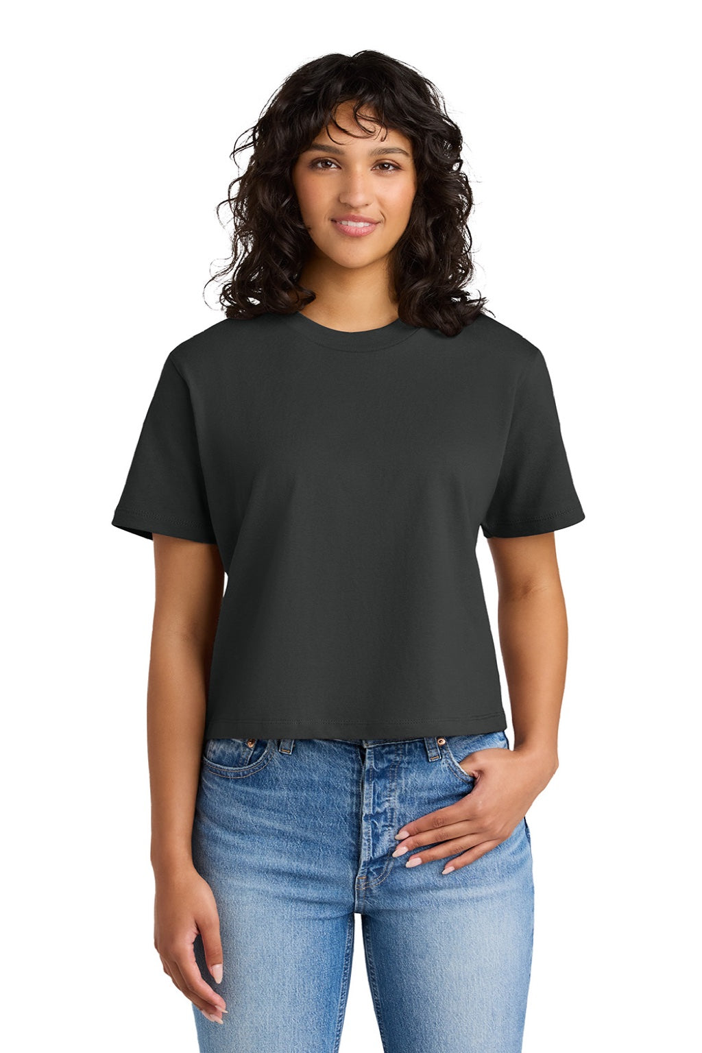 Next Level NL7610 Womens Boxy Short Sleeve Crewneck T-Shirt Graphite Black Model Front