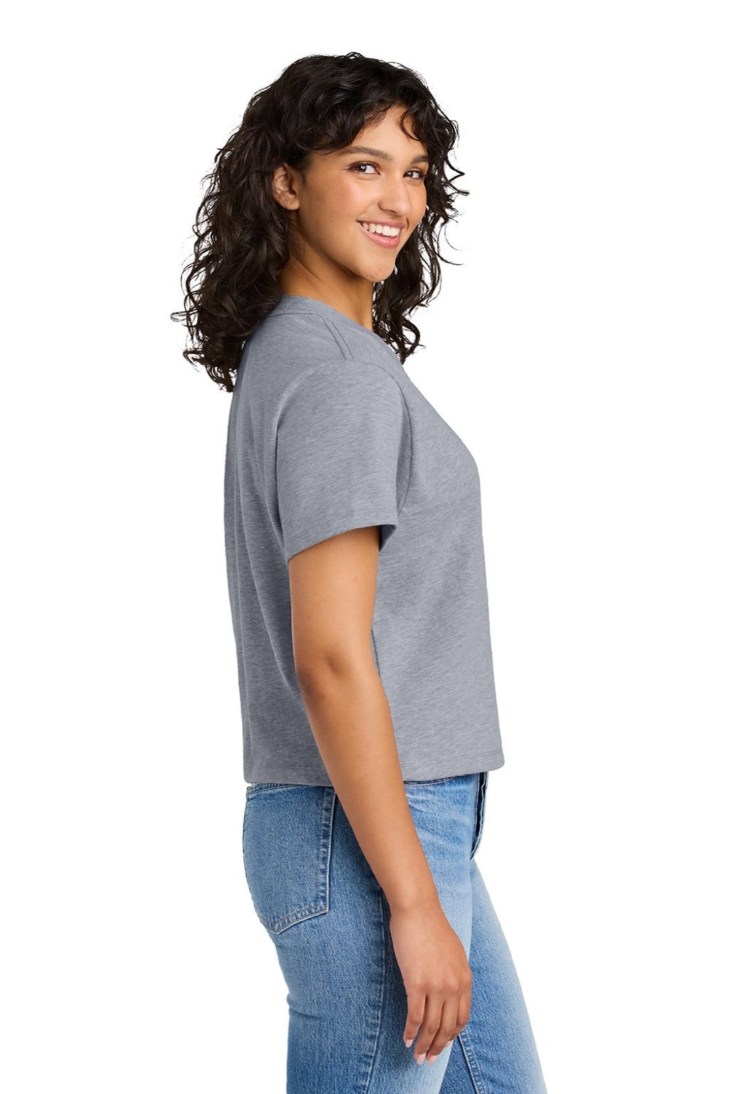 Next Level NL7610 Womens Boxy Short Sleeve Crewneck T-Shirt Heather Grey Model Side
