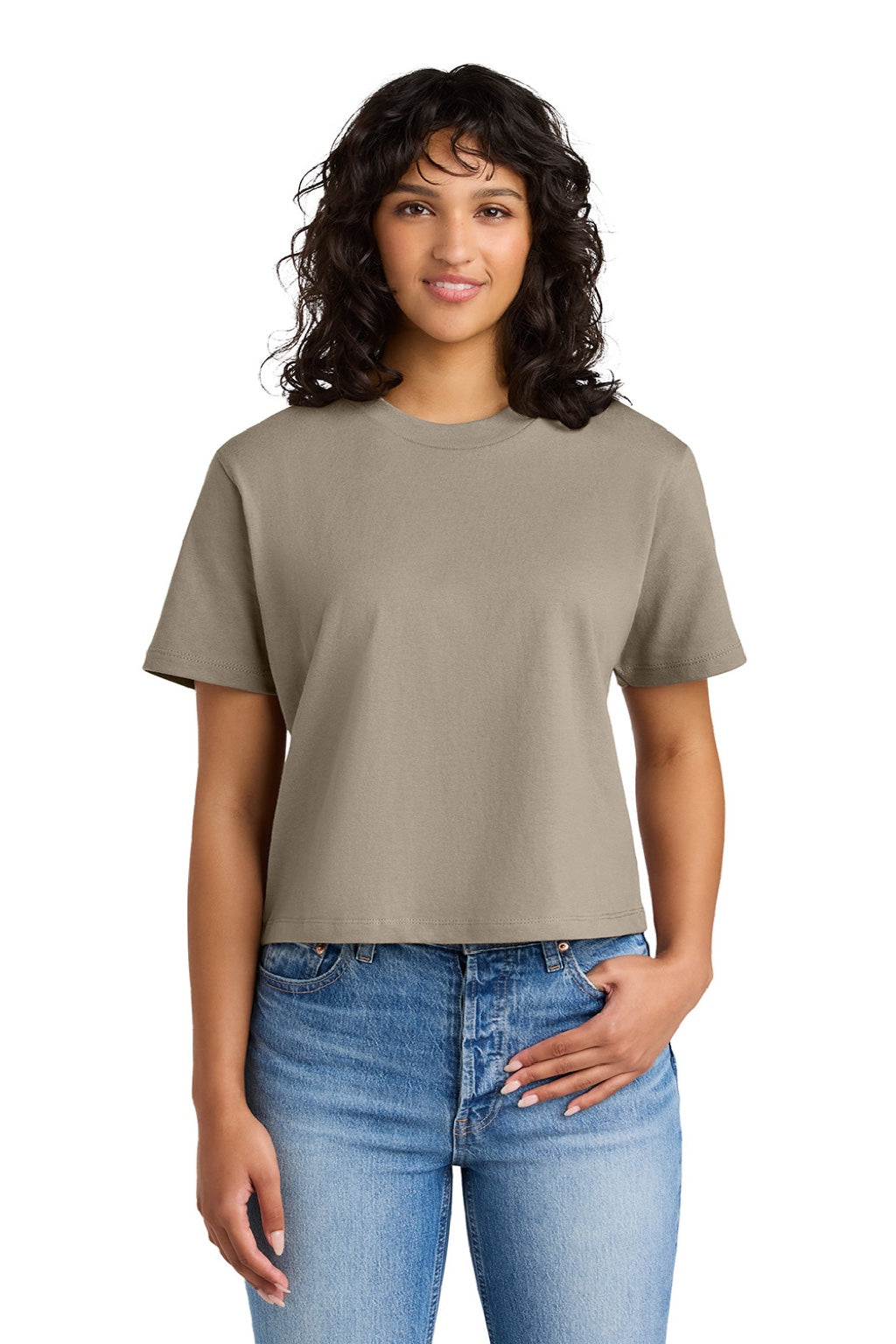 Next Level NL7610 Womens Boxy Short Sleeve Crewneck T-Shirt Tan Model Front