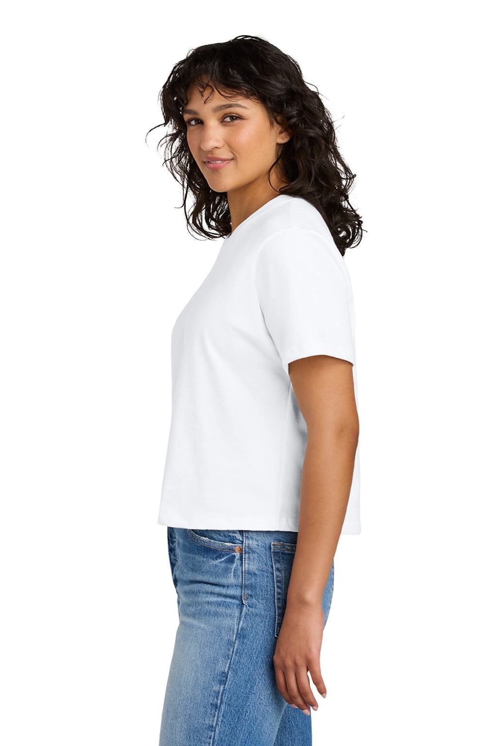 Next Level NL7610 Womens Boxy Short Sleeve Crewneck T-Shirt White Model Side