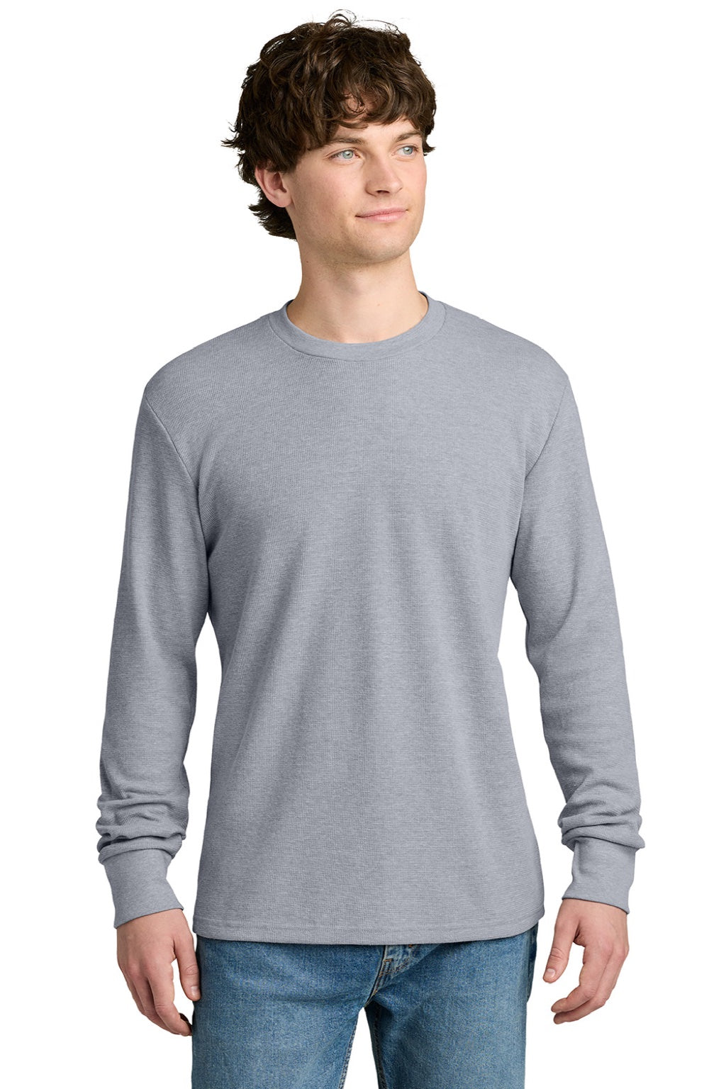 Next Level NL8211 Mens Ideal Thermal Long Sleeve T-Shirt Heather Grey Model Front