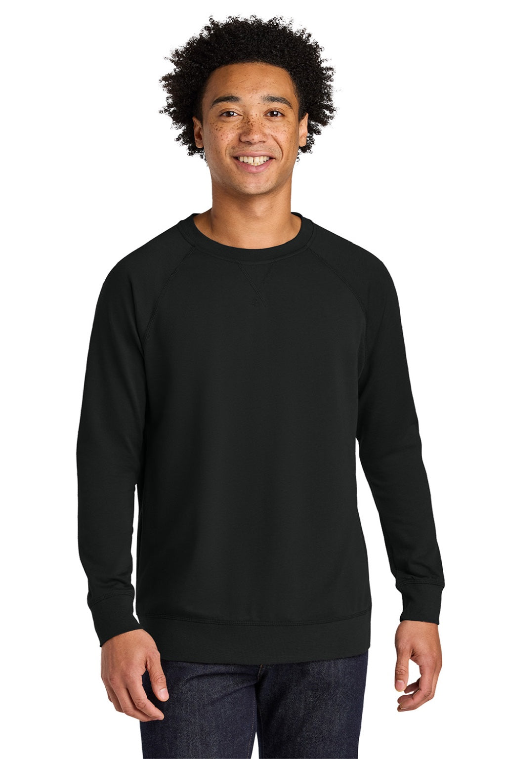 Next Level N9000/9000 Mens French Terry Long Sleeve Crewneck T-Shirt Black Model Front