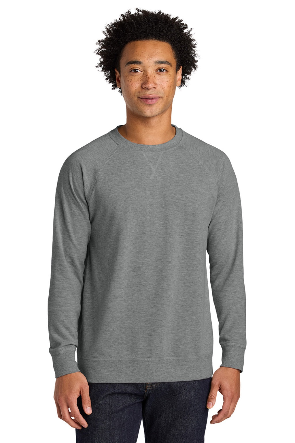 Next Level N9000/9000 Mens French Terry Long Sleeve Crewneck T-Shirt Heather Grey Model Front