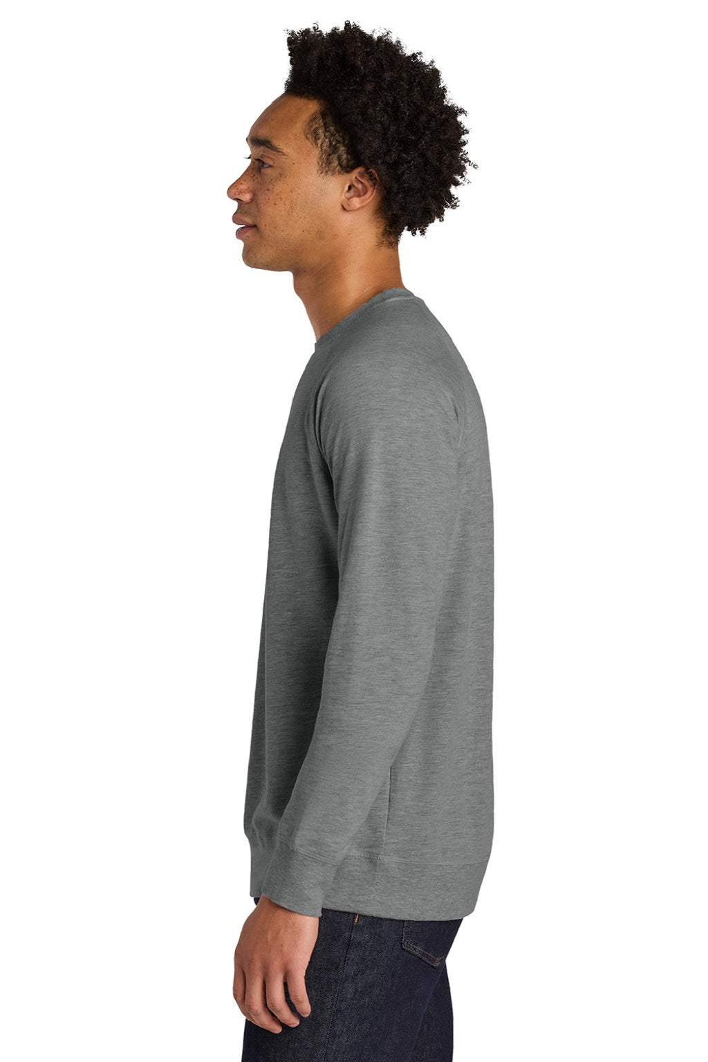 Next Level N9000/9000 Mens French Terry Long Sleeve Crewneck T-Shirt Heather Grey Model Side