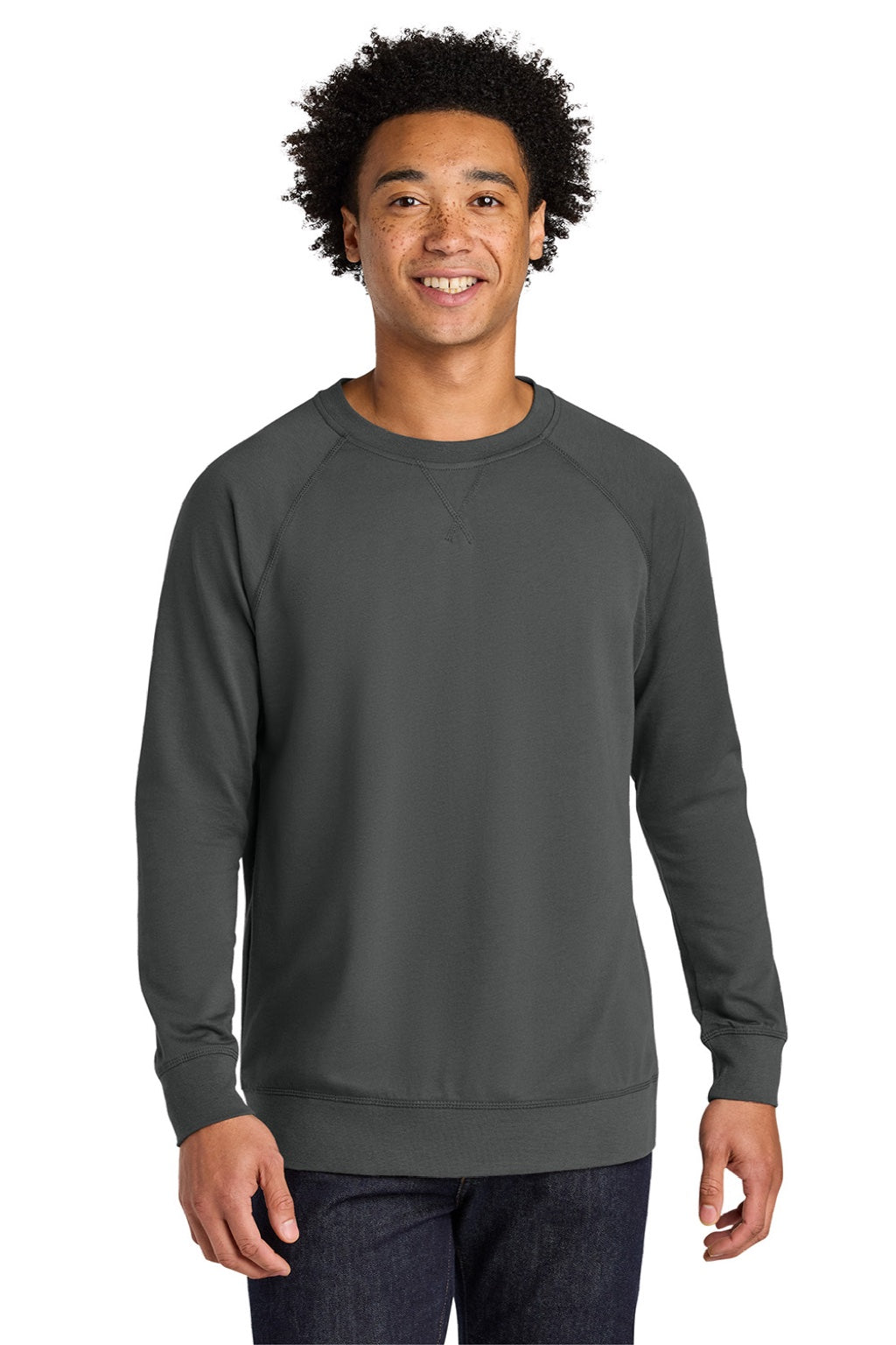 Next Level N9000/9000 Mens French Terry Long Sleeve Crewneck T-Shirt Heavy Metal Grey Model Front