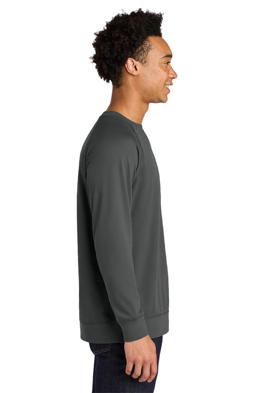 Next Level N9000/9000 Mens French Terry Long Sleeve Crewneck T-Shirt Heavy Metal Grey Model Side