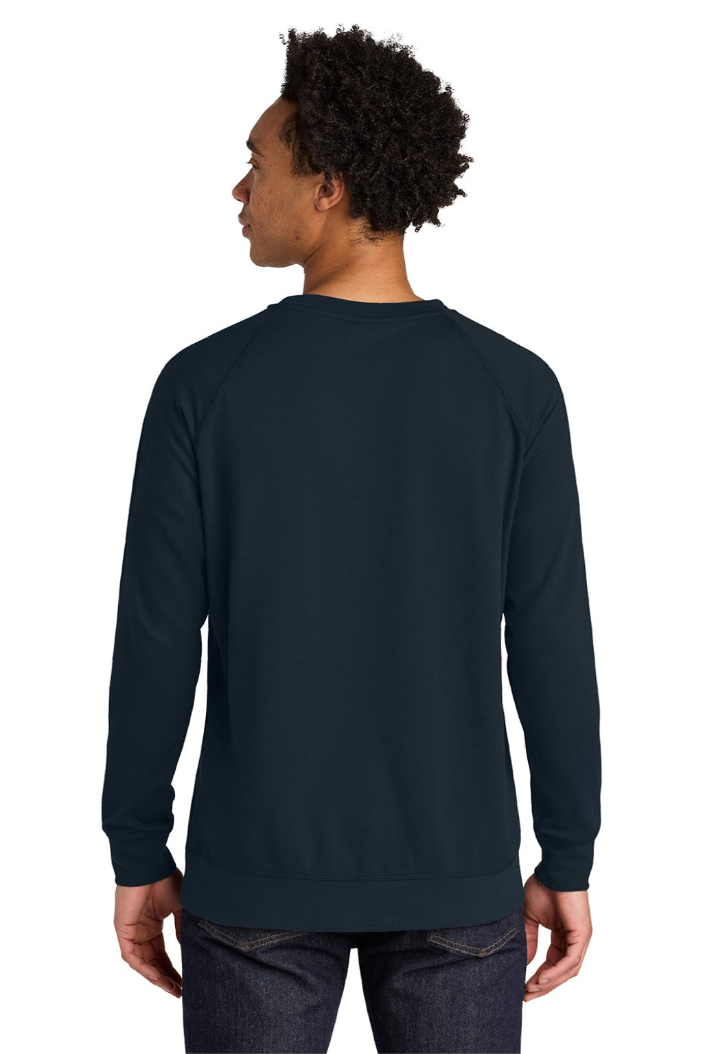 Next Level N9000/9000 Mens French Terry Long Sleeve Crewneck T-Shirt Midnight Navy Blue Model Back