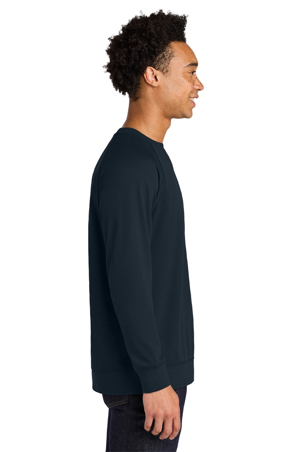 Next Level N9000/9000 Mens French Terry Long Sleeve Crewneck T-Shirt Midnight Navy Blue Model Side