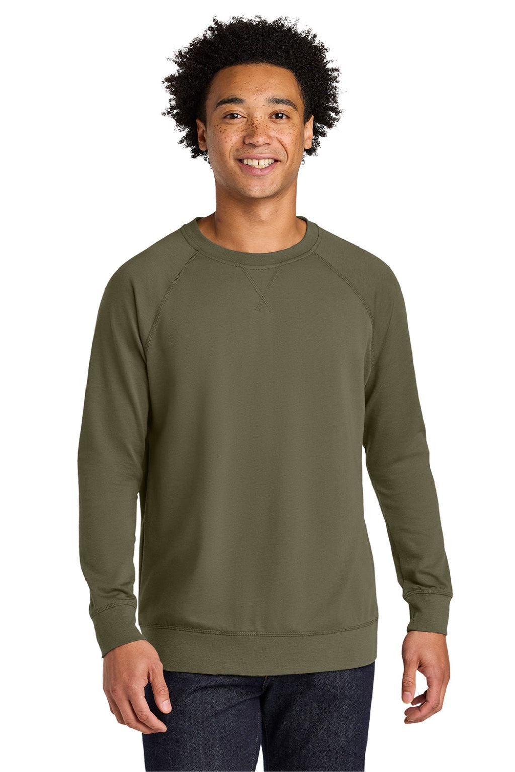 Next Level N9000/9000 Mens French Terry Long Sleeve Crewneck T-Shirt Military Green Model Front