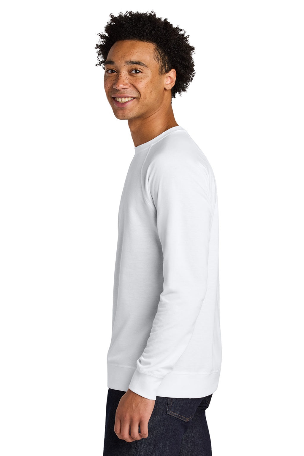 Next Level N9000/9000 Mens French Terry Long Sleeve Crewneck T-Shirt White Model Side