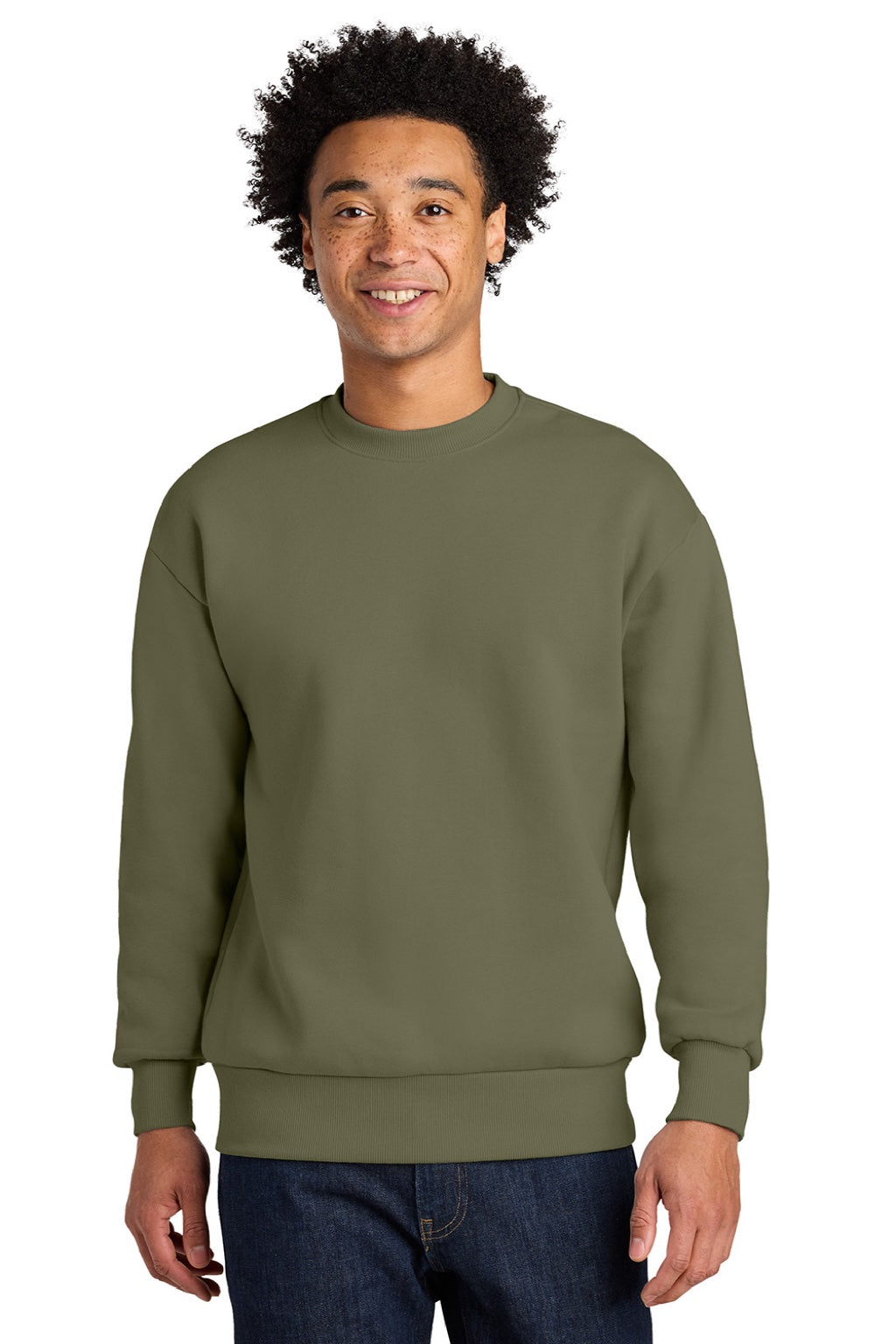 Next Level NL9007 Mens Crewneck Sweatshirt Light Olive Green Model Front
