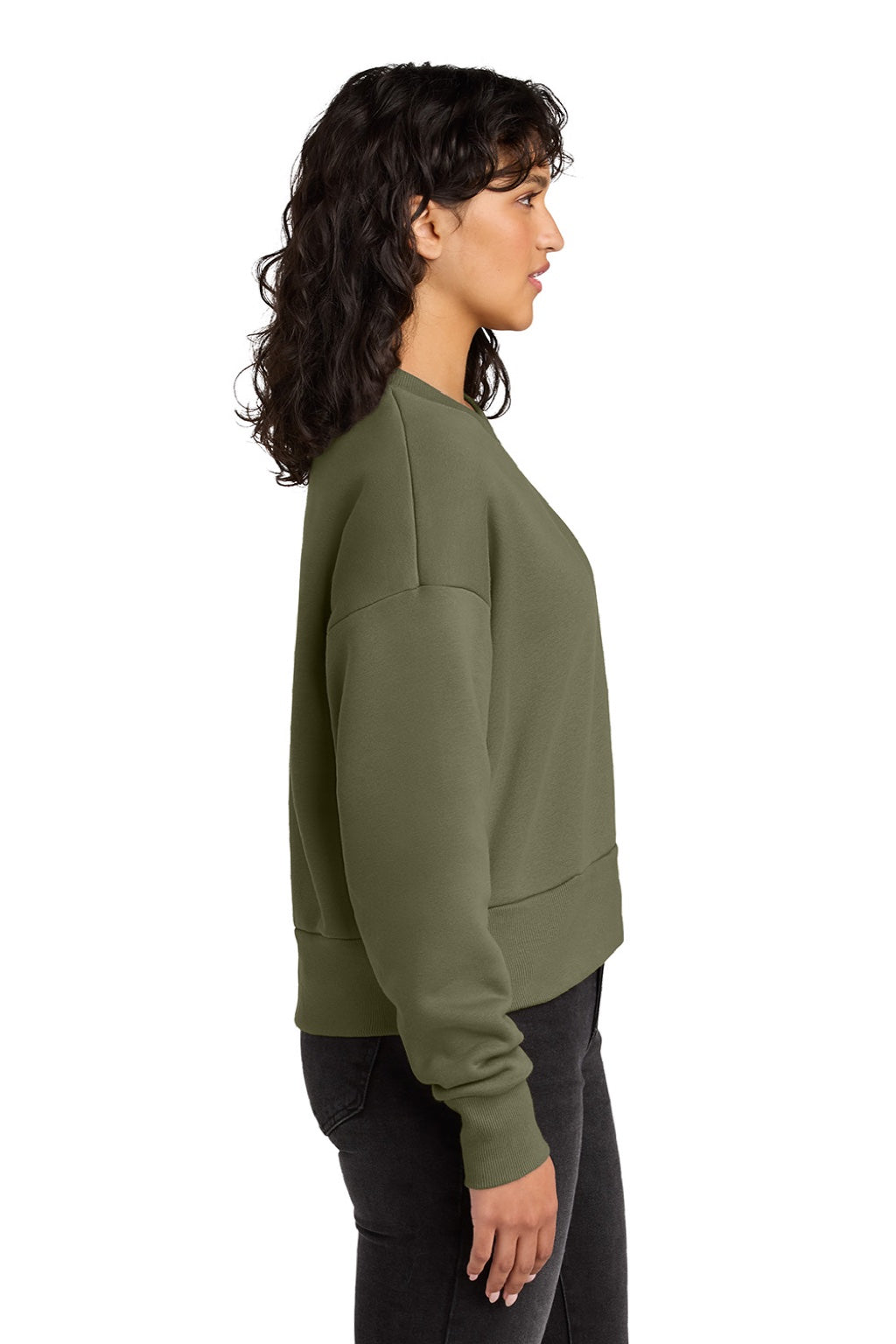 Next Level NL9087 Womens Crewneck Sweatshirt Light Olive Green Model Side