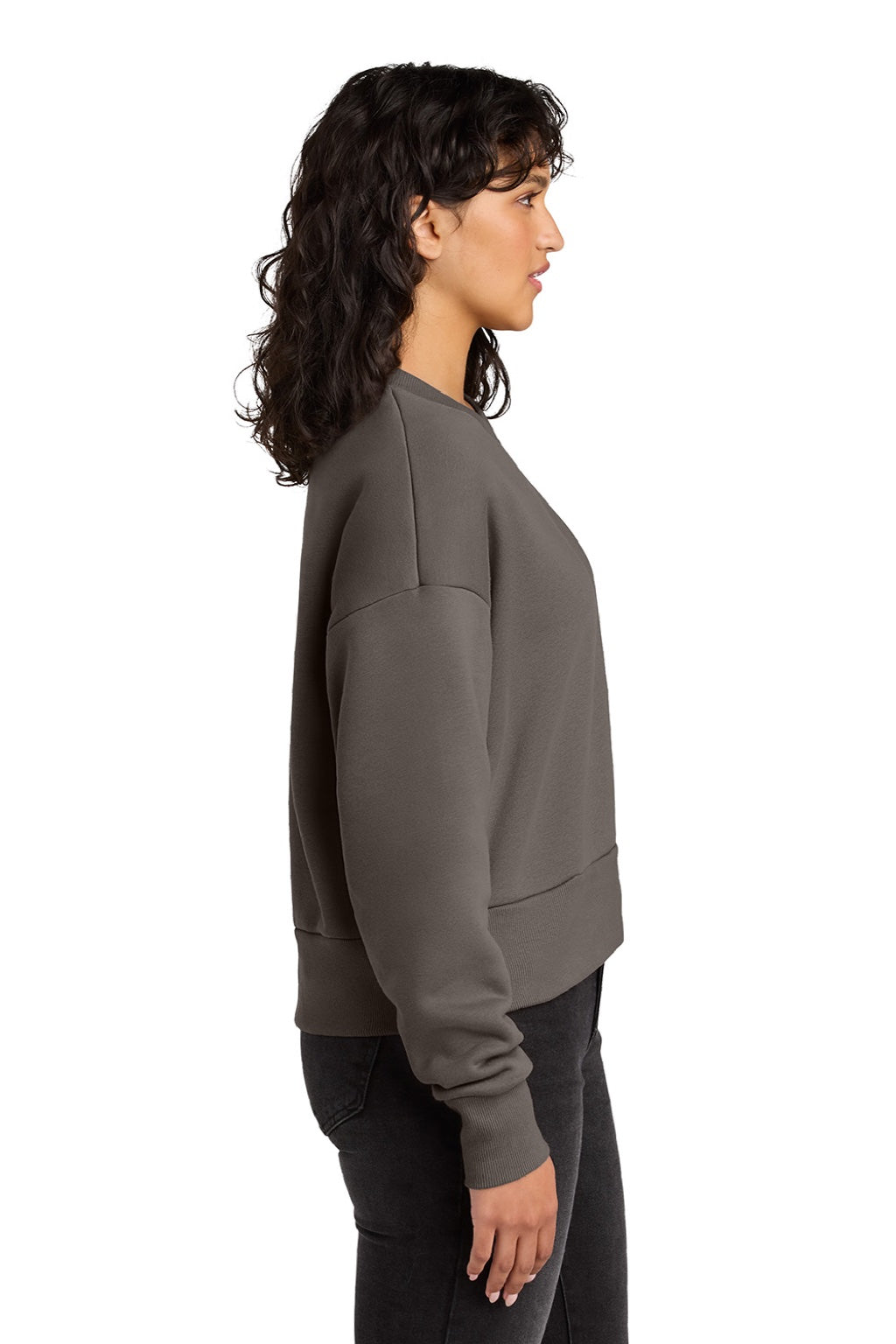 Next Level NL9087 Womens Crewneck Sweatshirt Shiitake Grey Model Side
