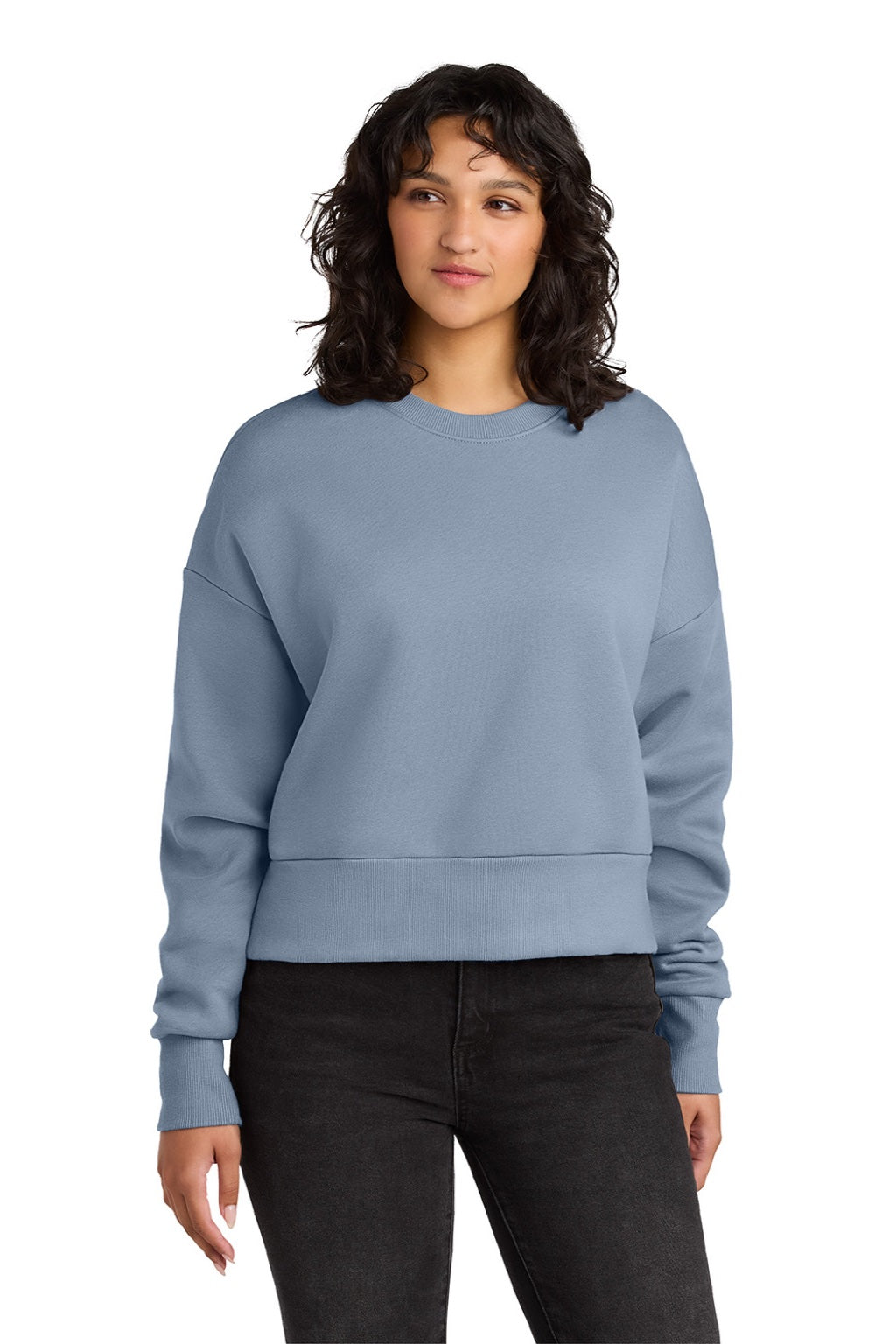 Next Level NL9087 Womens Crewneck Sweatshirt Stonewashed Denim Blue Model Front