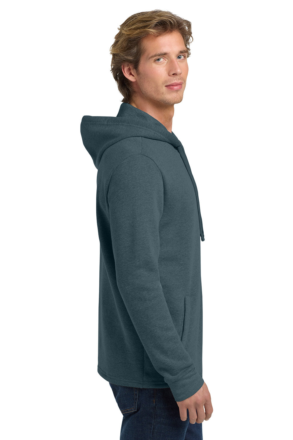 Next Level NL9300/9300 Mens PCH Fleece Hooded Sweatshirt Hoodie w/ Pockets Heather Slate Blue Model Side