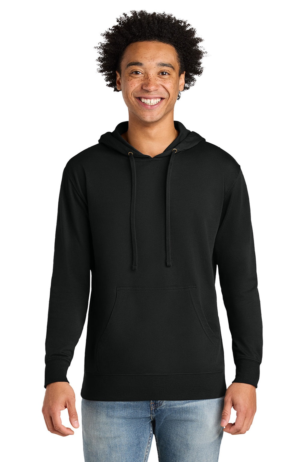 Next Level 9301 Mens French Terry Fleece Hooded Sweatshirt Hoodie w/ Pouch Pocket Black Model Front