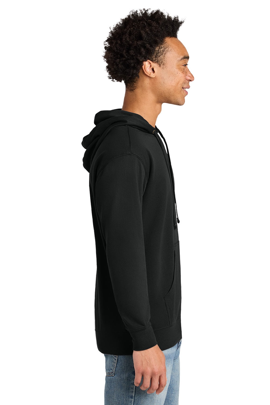 Next Level 9301 Mens French Terry Fleece Hooded Sweatshirt Hoodie w/ Pouch Pocket Black Model Side