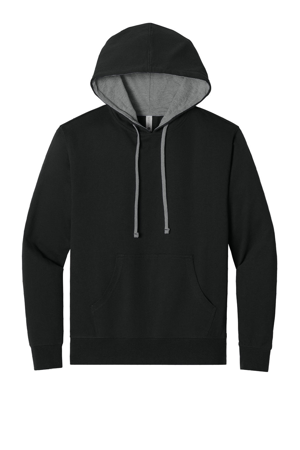 Next Level 9301 Mens French Terry Fleece Hooded Sweatshirt Hoodie w/ Pouch Pocket Black/Heather Grey Flat Front