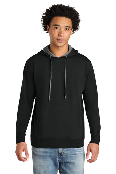 Next Level 9301 Mens French Terry Fleece Hooded Sweatshirt Hoodie w/ Pouch Pocket Black/Heather Grey Model Front