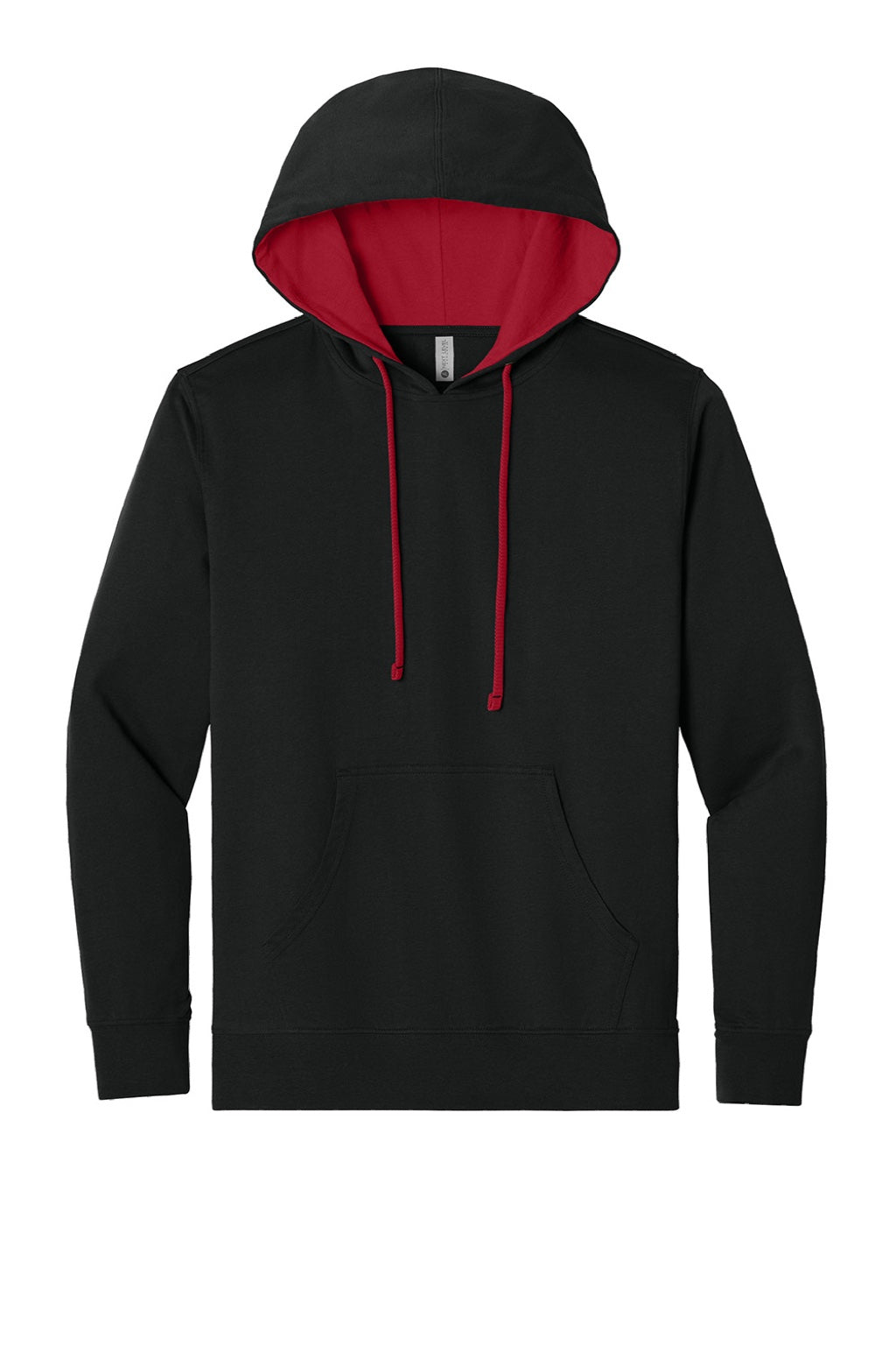 Next Level 9301 Mens French Terry Fleece Hooded Sweatshirt Hoodie w/ Pouch Pocket Black/Red Flat Front