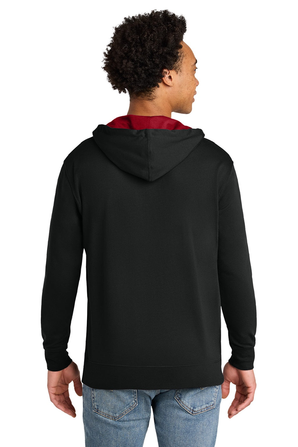 Next Level 9301 Mens French Terry Fleece Hooded Sweatshirt Hoodie w/ Pouch Pocket Black/Red Model Back