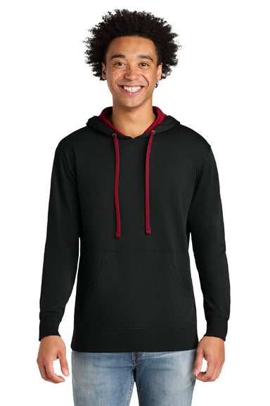 Next Level 9301 Mens French Terry Fleece Hooded Sweatshirt Hoodie w/ Pouch Pocket Black/Red Model Front