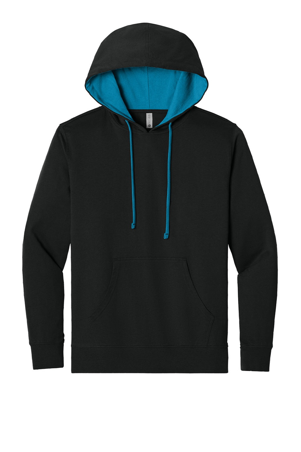Next Level 9301 Mens French Terry Fleece Hooded Sweatshirt Hoodie w/ Pouch Pocket Black/Turquoise Blue Flat Front