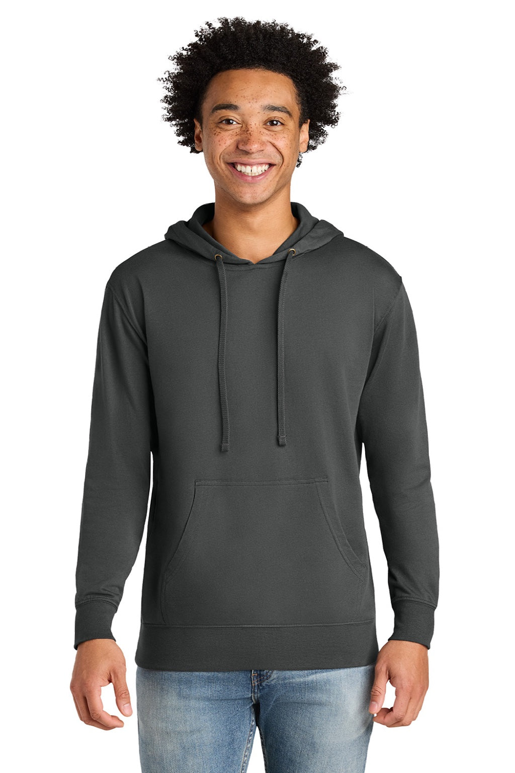 Next Level 9301 Mens French Terry Fleece Hooded Sweatshirt Hoodie w/ Pouch Pocket Heavy Metal Grey Model Front