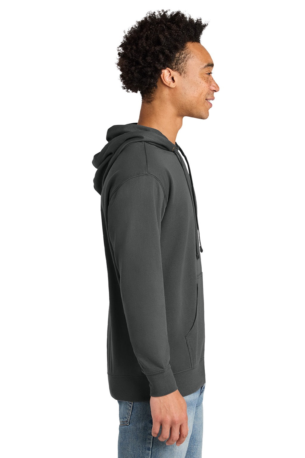Next Level 9301 Mens French Terry Fleece Hooded Sweatshirt Hoodie w/ Pouch Pocket Heavy Metal Grey Model Side