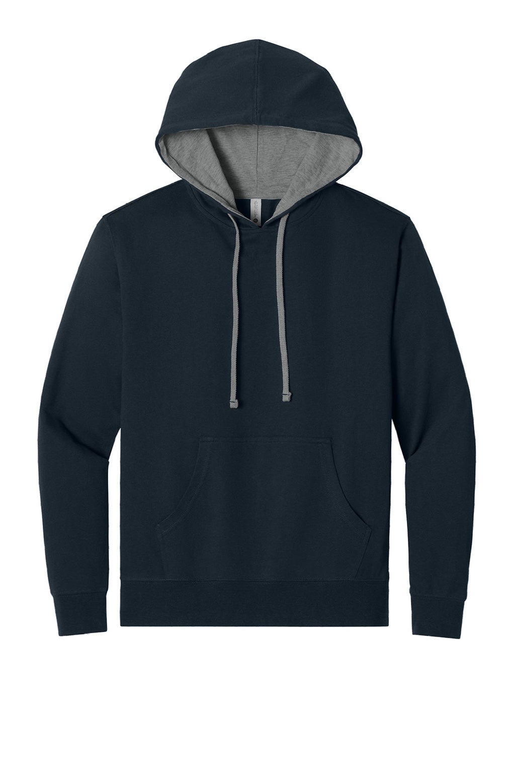 Next Level 9301 Mens French Terry Fleece Hooded Sweatshirt Hoodie w/ Pouch Pocket Midnight Navy Blue/Heather Grey Flat Front