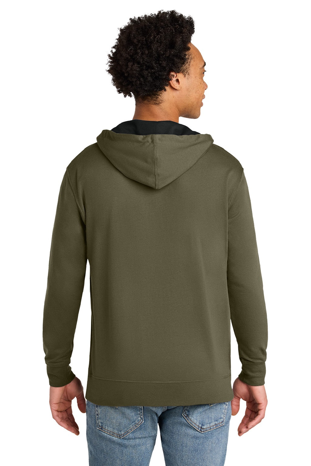 Next Level 9301 Mens French Terry Fleece Hooded Sweatshirt Hoodie w/ Pouch Pocket Military Green/Black Model Back