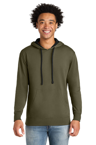Next Level 9301 Mens French Terry Fleece Hooded Sweatshirt Hoodie w/ Pouch Pocket Military Green/Black Model Front