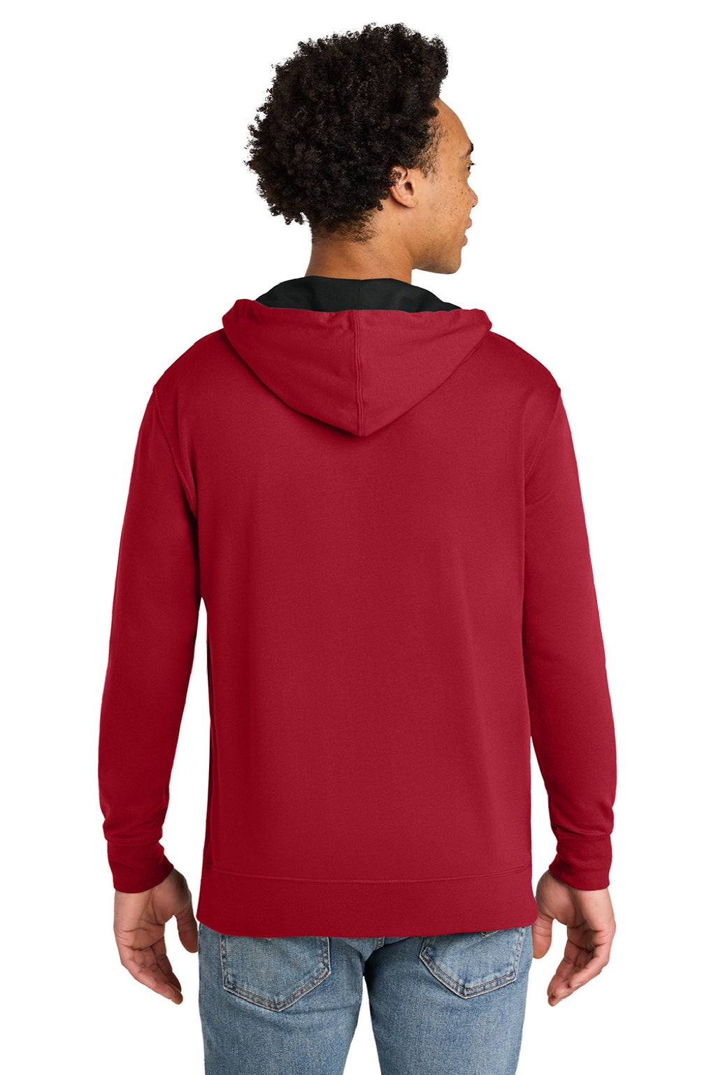 Next Level 9301 Mens French Terry Fleece Hooded Sweatshirt Hoodie w/ Pouch Pocket Red/Black Model Back