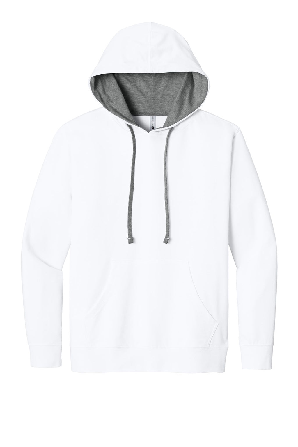 Next Level 9301 Mens French Terry Fleece Hooded Sweatshirt Hoodie w/ Pouch Pocket White/Heather Grey Flat Front