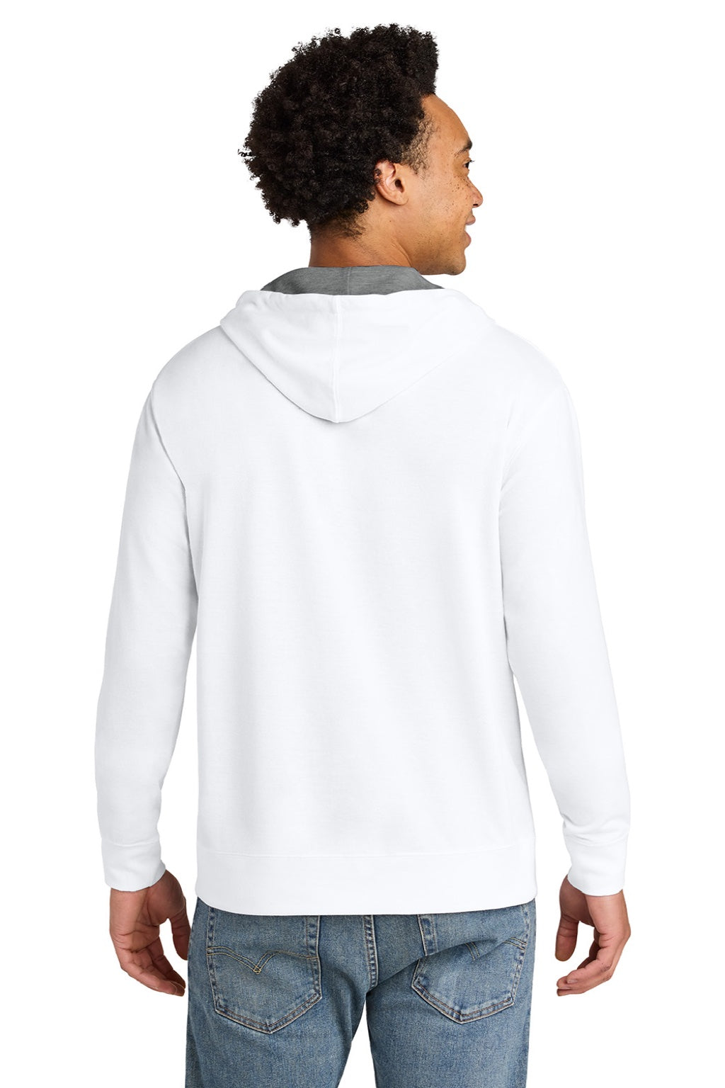 Next Level 9301 Mens French Terry Fleece Hooded Sweatshirt Hoodie w/ Pouch Pocket White/Heather Grey Model Back