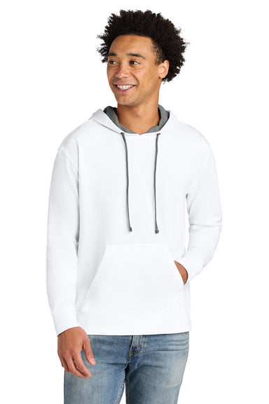 Next Level 9301 Mens French Terry Fleece Hooded Sweatshirt Hoodie w/ Pouch Pocket White/Heather Grey Model Front